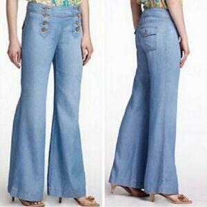Anthropologie Elevenses Wide Leg Sailor Button Denim Pants